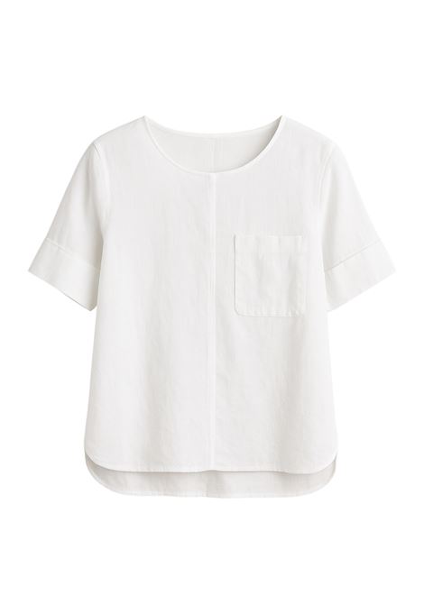 ALESSIA SANTI - White pure linen blouse with front pocket, short turn-up sleeves and rounded hem for cool, sophisticated summer looks ALESSIA SANTI |  | 511SD45037S2127